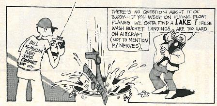 A pilot tries to land his R/C float plane in a bucket, to bad results, 1984. (Source: National Model Aviation Museum Library. [“Puddle Master,” Model Aviation, February 1984, pg. 38.])