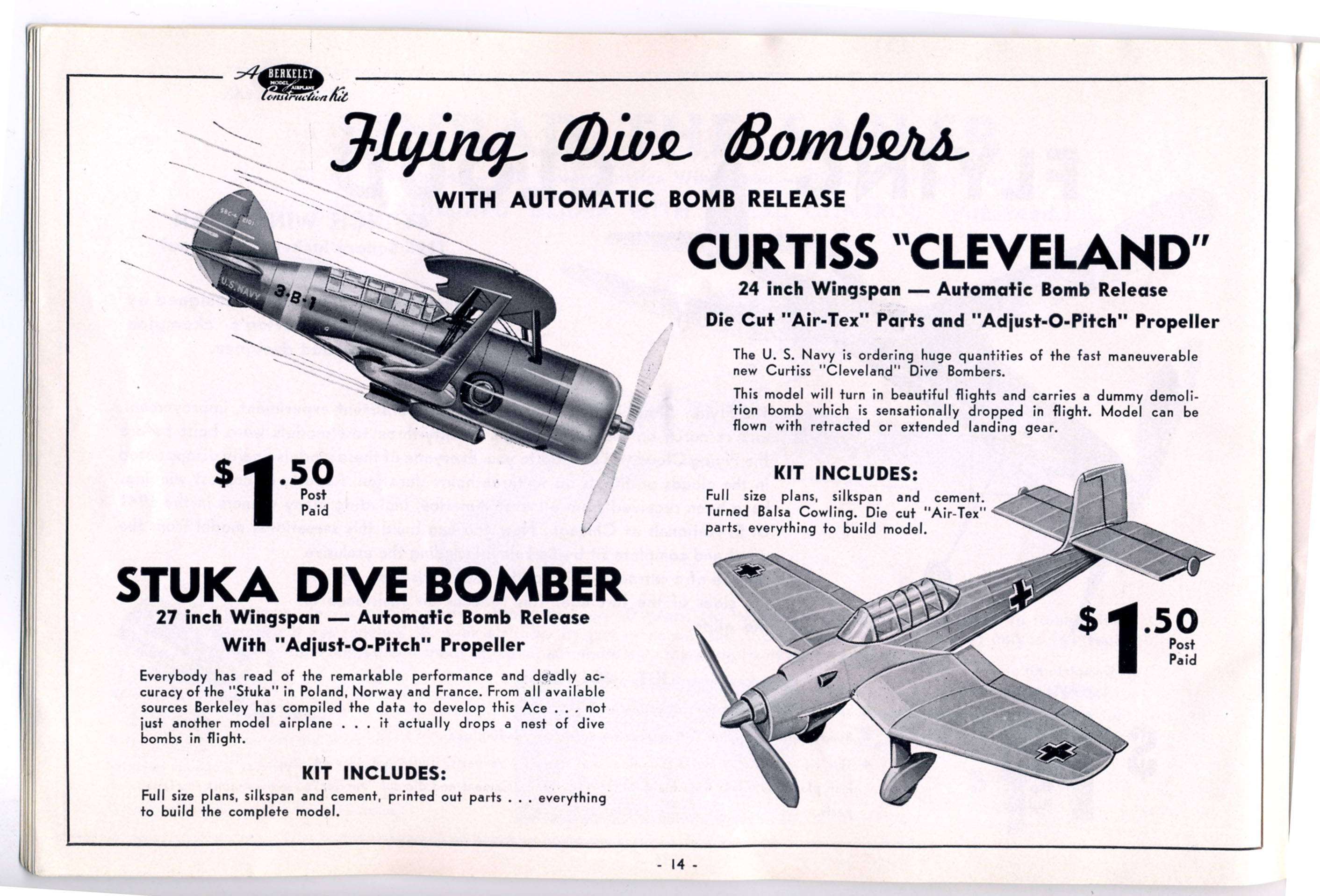Catalog, Berkeley Models, Inc., 1943, front and page 14. (Source: National Model Aviation Museum Archives, Manufacturers and Companies Collection #0043)